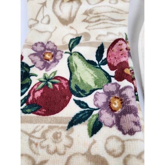 NWT Vintage Cecil Saydah Kitchen Towels Purple Flower Fruit Theme Pear Tomato - Picture 2 of 9